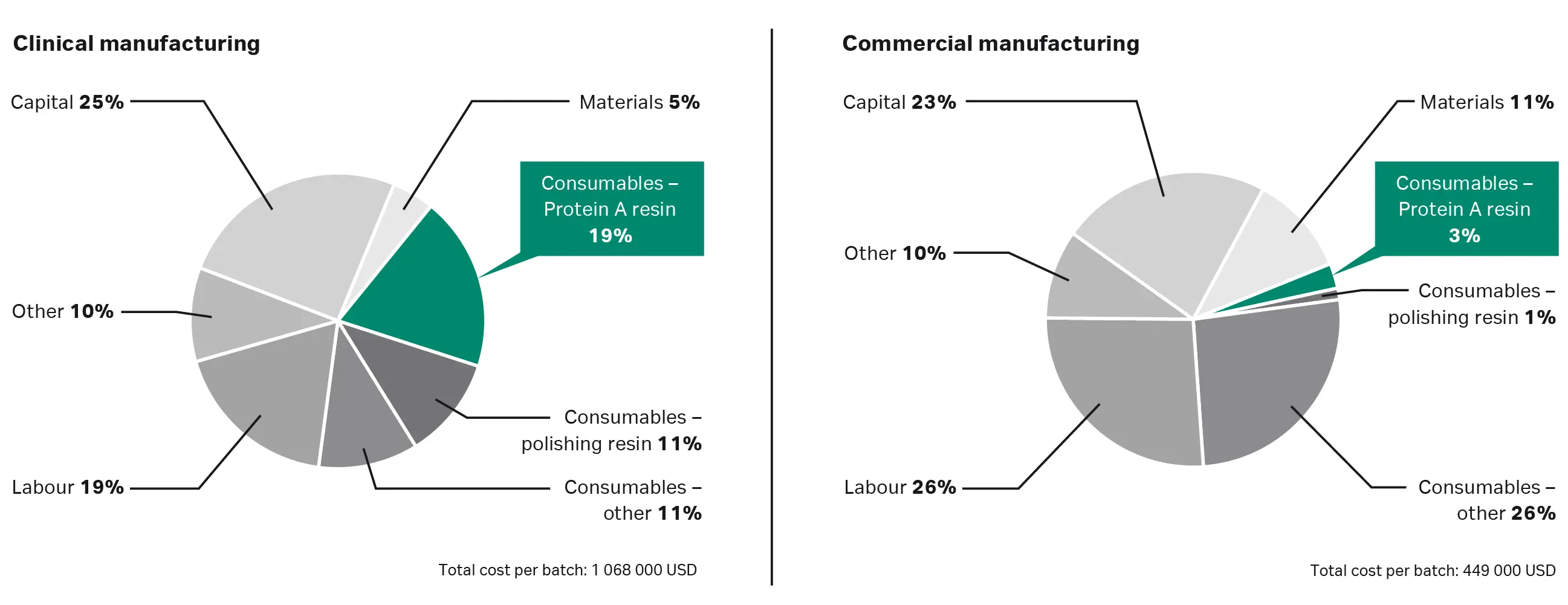 Comparing clinical and commercial manufacturing scenarios for a single-use process using protein A resin 