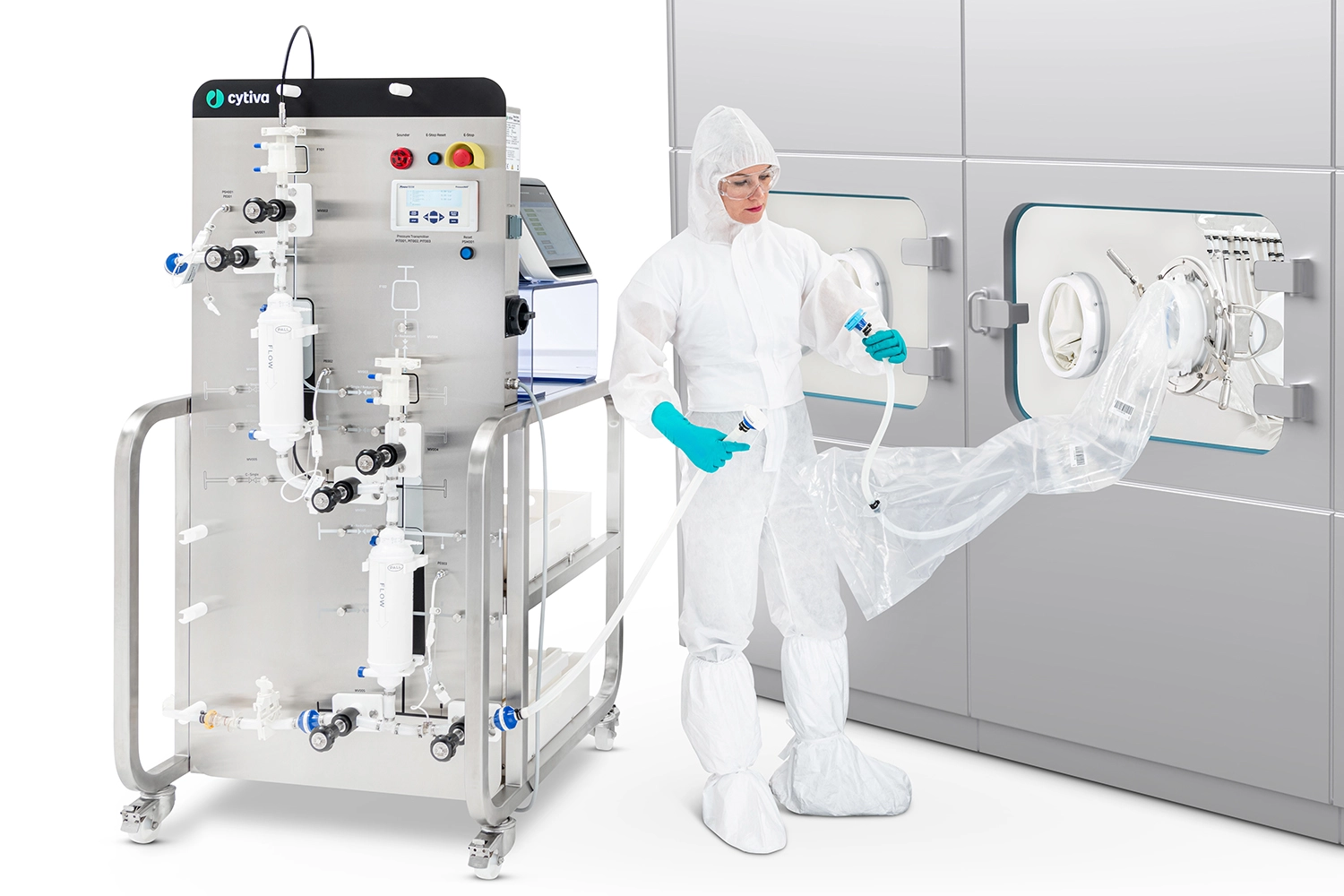 Pressure transmitter and E-stop - Manual drug product filtration system