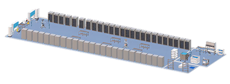 Large multi-tray 2D flatware AAV facility requiring 1050 m² and extensive manual cell culture handling.