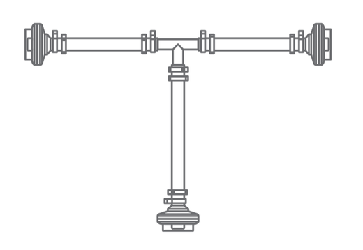 Drawing of the ReadyCircuit™ single-use jumper T manifold