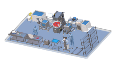 Automated fixed-bed bioreactor AAV facility matching flatware output in 320 m² with fewer operators.