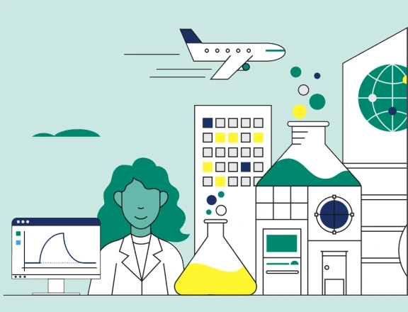 Illustration of scientist and various process development tools