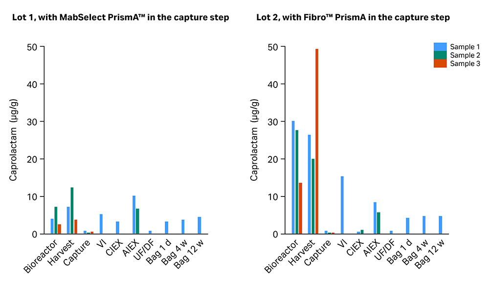 Level of caprolactam measured in all individual samples.