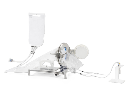 Filling needle assembly with external surge bag