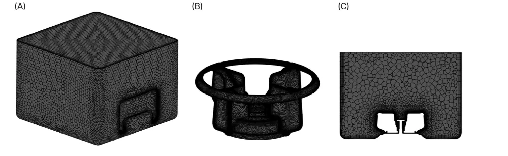 Meshed fluid domain of the 50 L LevMixer system