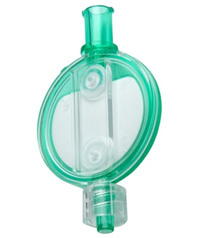 Pall Medical mid volume IV filter image, clear/green version