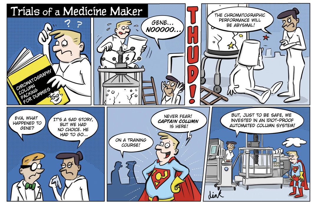 Trials of a medicine maker cartoon column packing