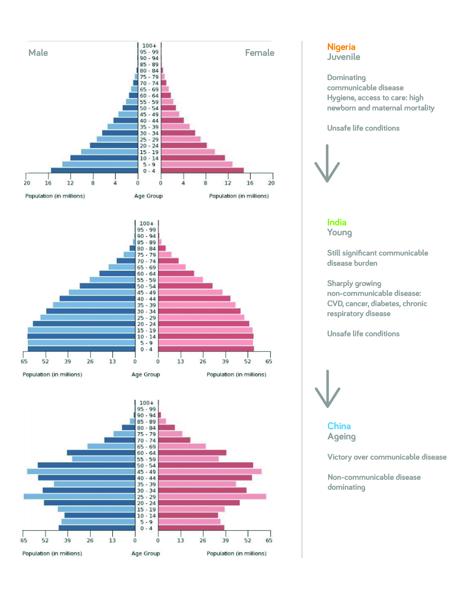 Graph, Demographic transitions in mortality from communicable to non-communicable disease.