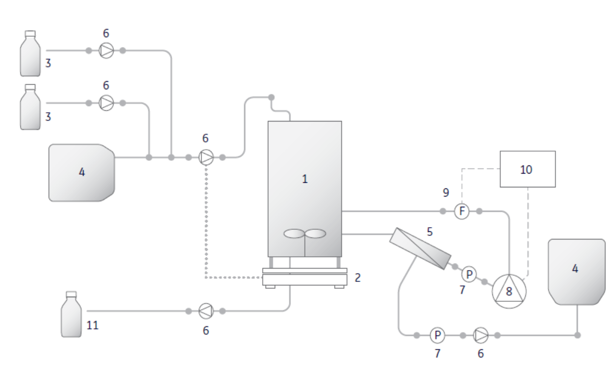 XDR-10 bioreactor process setup using TFF as cell retention method.