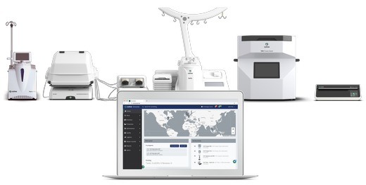 Two Chronicle tablets in front of all GE cell therapy equipment
