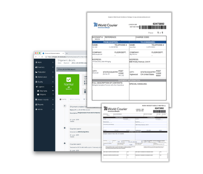 World Courier shipment booking and logistics documentation available through Chronicle with record of courier handling events.