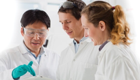 Scientist discussing in the lab content banner