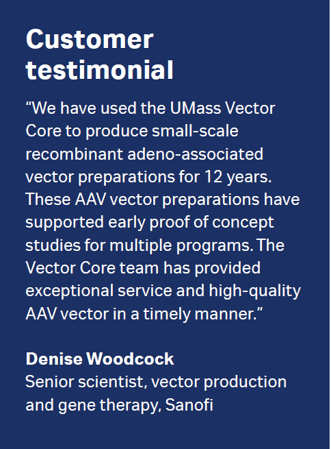 Customer testimonial for AAV manufacturing at UMass Medical School facility