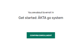 This image shows the screen to confirm your enrollment in a Cytiva online learning course.