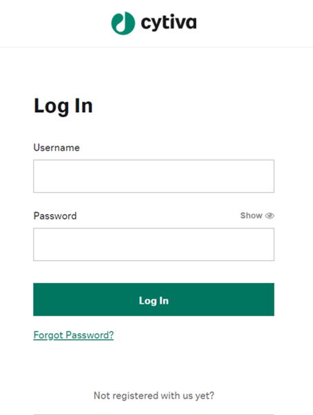 This image shows the Cytiva online learning course Log in screen.