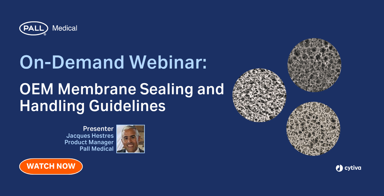 Pall Medical OEM webinar banner covering membrane sealing and handling guidelines.