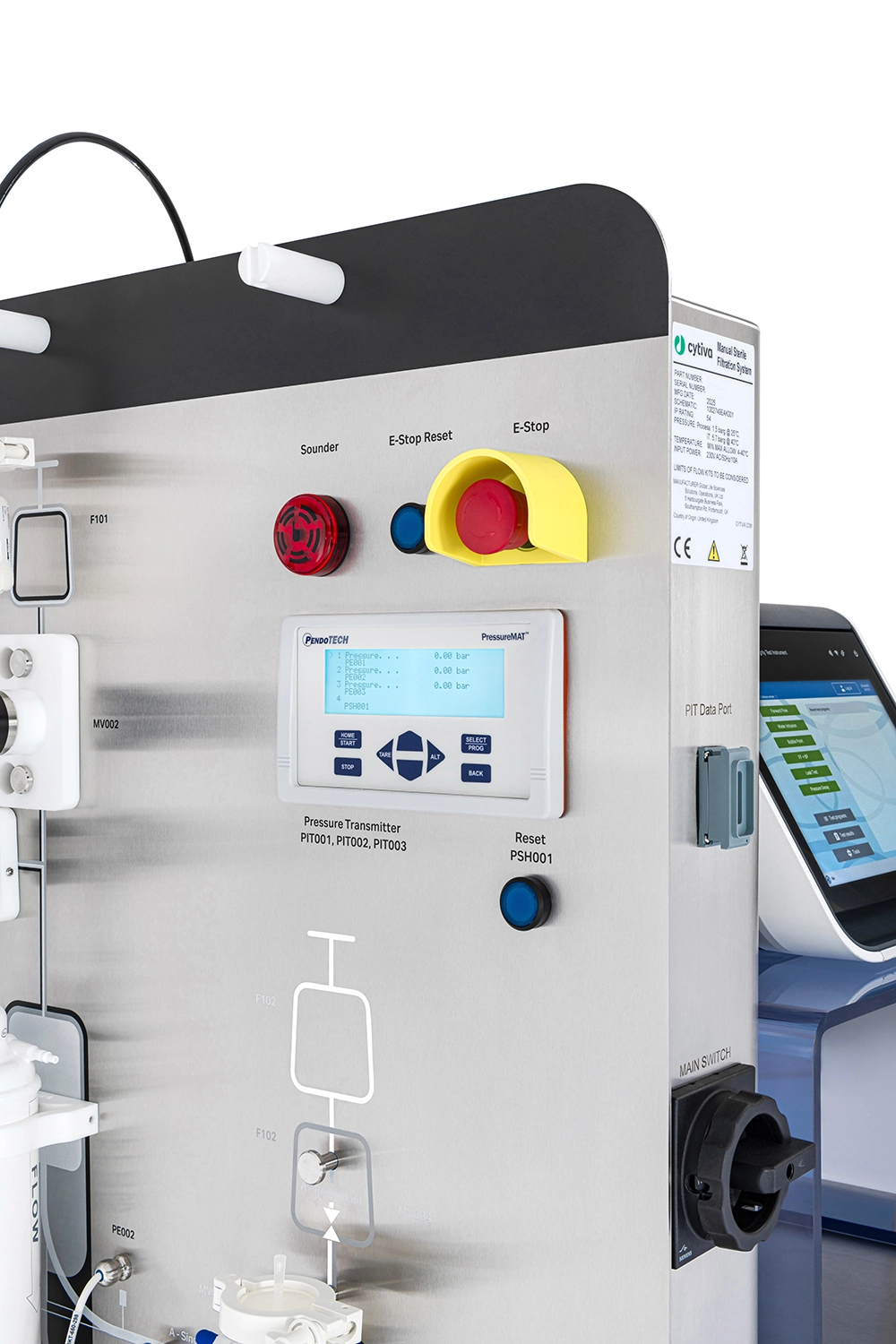 Pressure transmitter and E-stop - Manual drug product filtration system