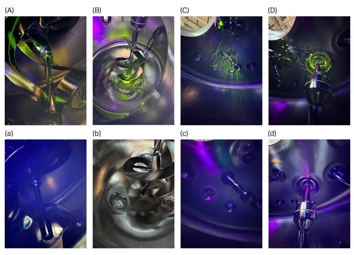 Images from visual inspection inside the mixer before and after riboflavin contamination 