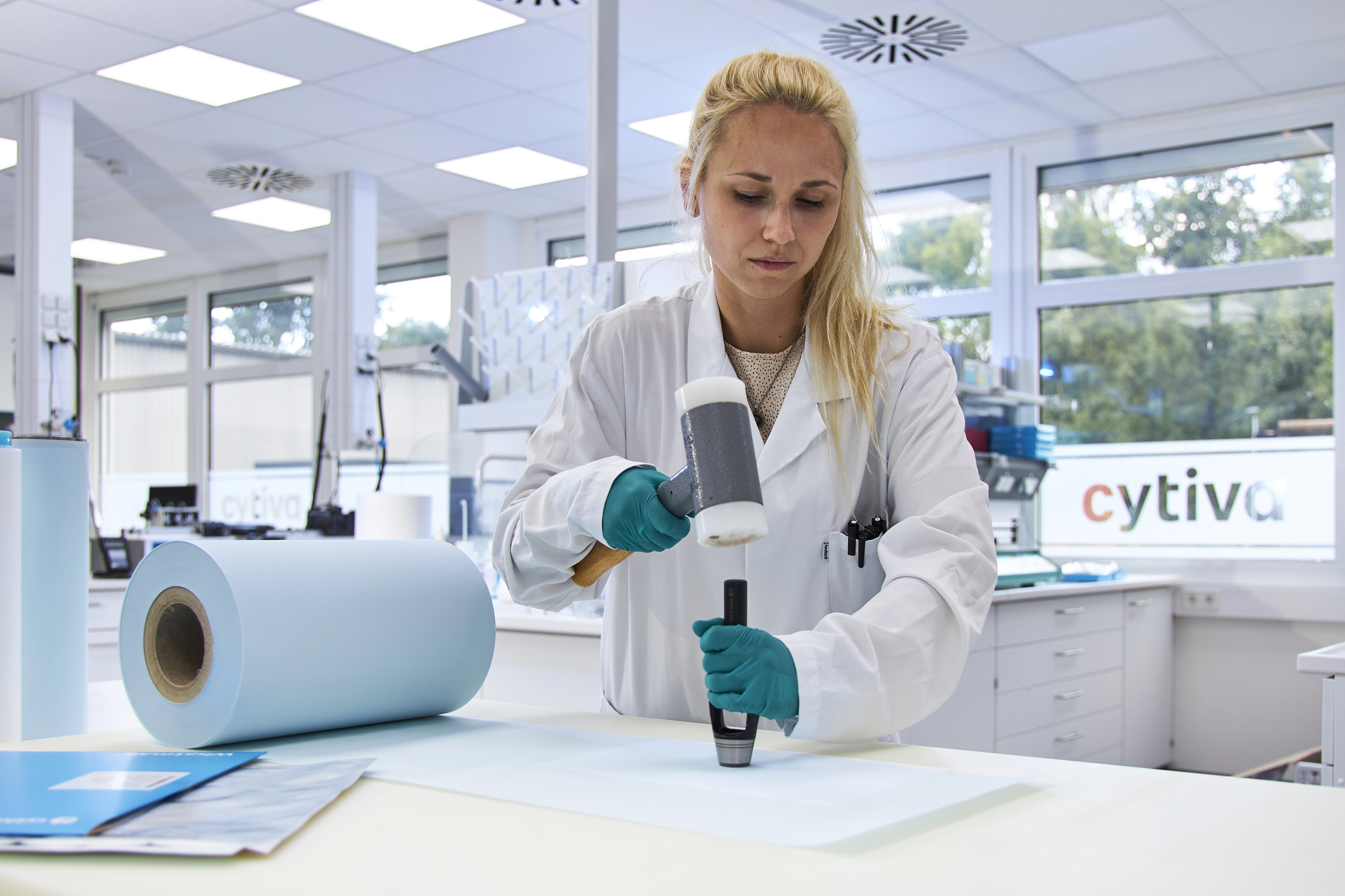 Scientist cutting membrane 2