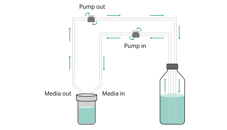 Recirculation/perfusion guide for the iCELLis bioreactor